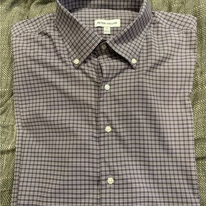 Peter Millar Purple and White Plaid Button-Down Dress Shirt